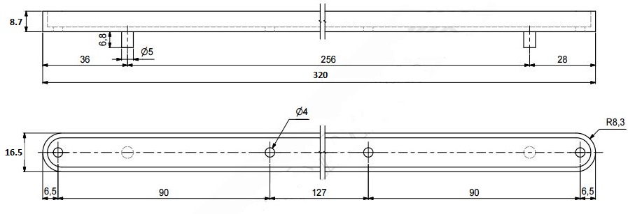Plastic Drawer Slide 320mm Long (Pack of 10) (Dimensions)