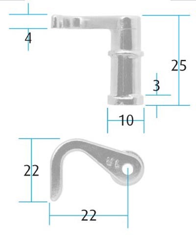 Metal Hooks for Espagnolette Lock Bars RH (Dimensions)
