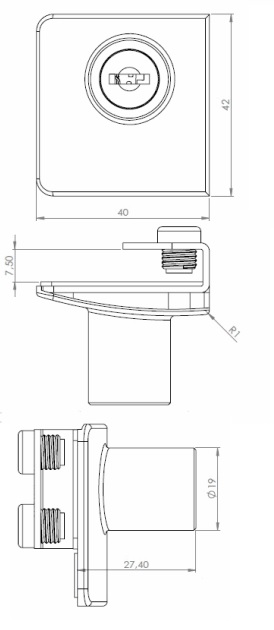 Square Lock for Double Glass Door Differ Gold (Dimensions)