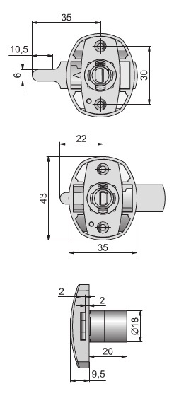 18mm Plastic Drawer Lock Housing (Dimensions)