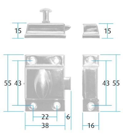 Cupboard Catch with Keep Nickel Plated (Dimensions)