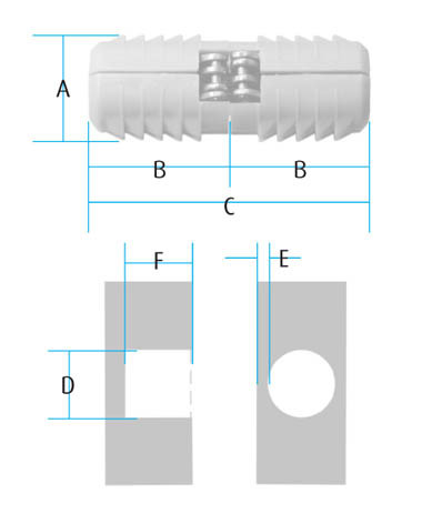 Cylinder Hinge Plastic 14mm (Dimensions)
