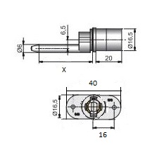 16.5mm Pedestal Lock Housing 45mm Pin Horizontal 2 Wing (Dimensions)