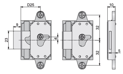 ML Screw On Rim Lock 25mm B/S NP RH (Dimensions)