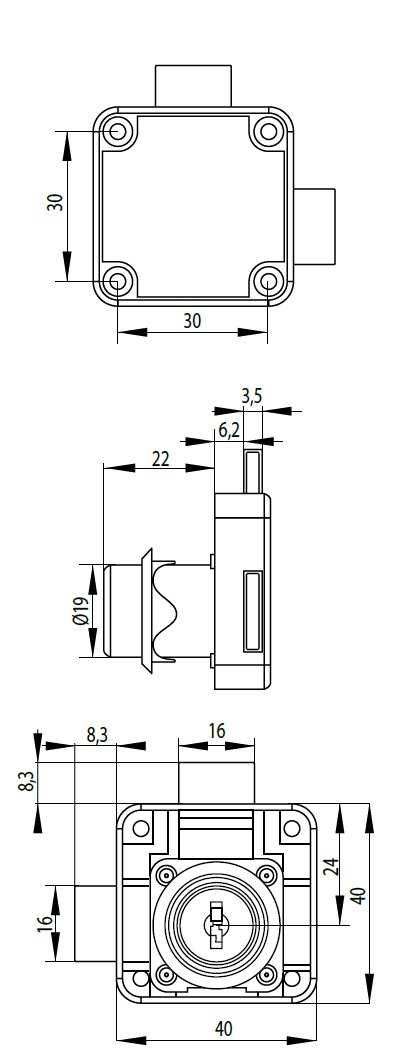 Double Cupboard Door Lock RH (Dimensions)