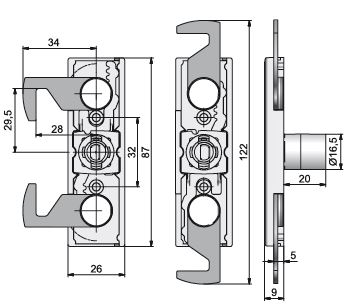 ML 16.5mm Roller Shutter Lock Housing (Dimensions)