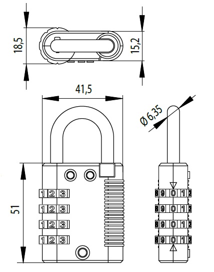 4 Wheel Combination Padlock (Dimensions)
