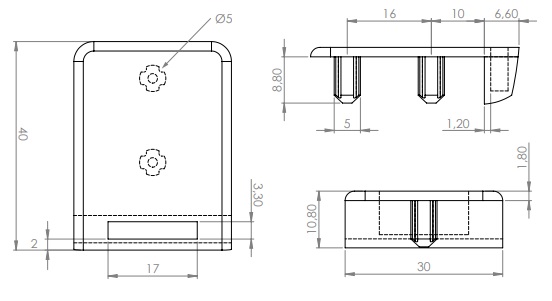 Square Lock Striker for Single Glass Door Matt Chrome Plated (Dimensions)