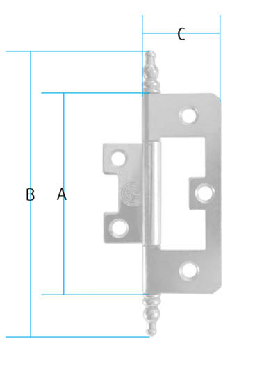 Flush Hinge with Finial 63mm x 25mm EB (Dimensions)