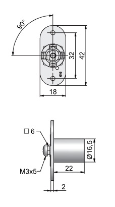 Cam Lock Housing 16.5mm (Dimensions)