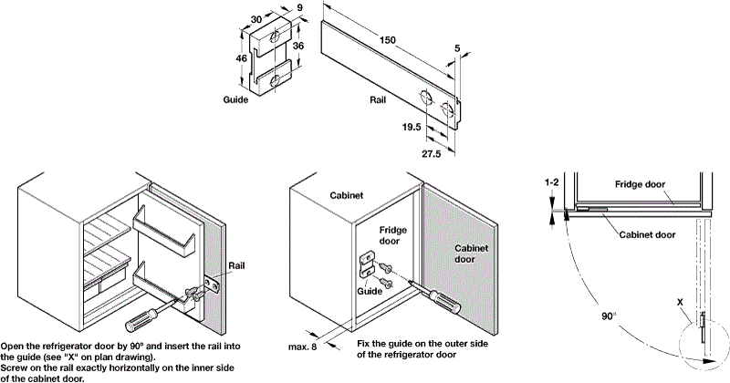 Slide Attachment for Cabinet to Appliance Doors (Dimensions)