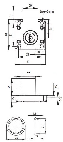 Siso MIC Drawer Lock Housing 19X38 (Dimensions)