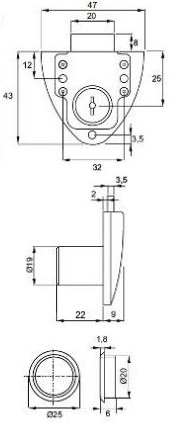 Siso MIC Drawer Lock Housing Shield Shape (Dimensions)