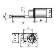 16.5mm Pedestal Lock Housing 36mm Pin Horizontal 1 Wing (Dimensions)