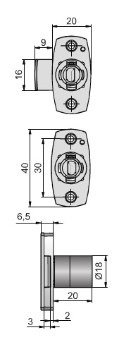 18mm Narrow Frame Drawer Lock Housing (Dimensions)