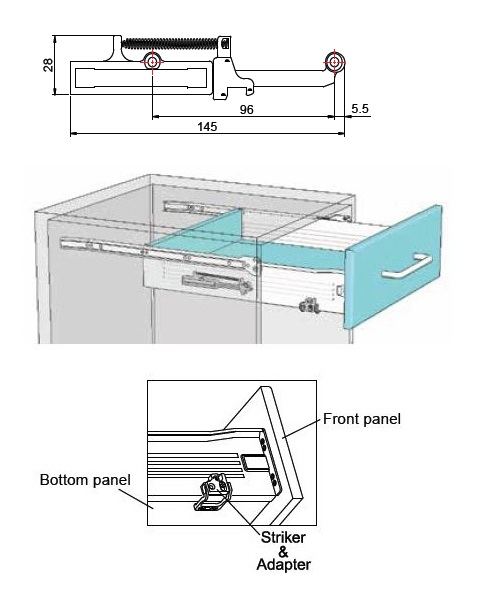 Soft Close Drawer Mechanism for Metal Drawers (Dimensions)
