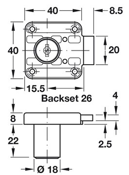 Cupboard Lock  R/H (Dimensions)