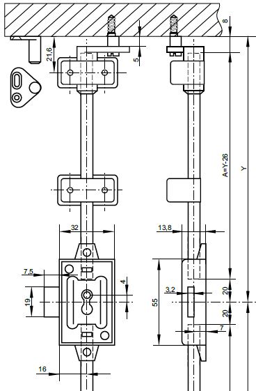 Espagnolette Lock without Nozzle FB (Dimensions)