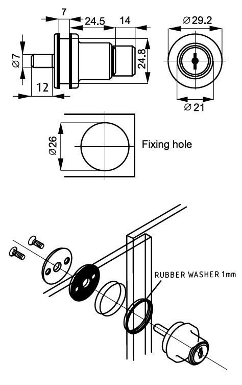 Sliding Glass Door Lock Differ Nickel Plated (Dimensions)