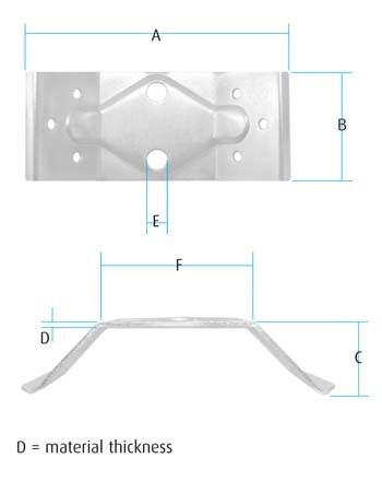 Continental Table Leg Plate 58x126mm Oval Hole Zinc Plated (Dimensions)