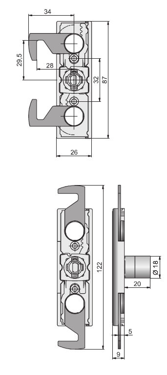 ML 18mm Roller Shutter Lock Housing (Dimensions)