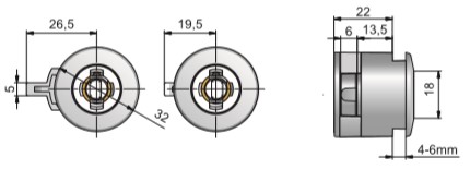 18mm Glass Door RH Slam Lock Round (Dimensions)