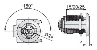 Threaded Cam Lock Housings Clip Fix 180° 15mm Thread (Dimensions)
