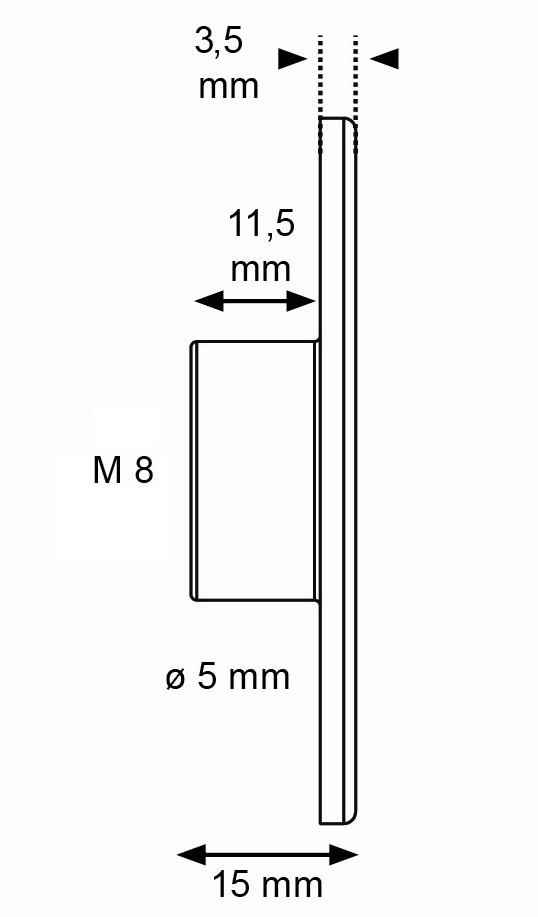 Round Leg Bush M8 ZP (Dimensions)