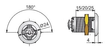 Threaded Cam Lock Housings Nut Fix 180° 15mm Thread (Dimensions)