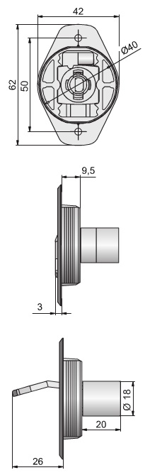 MLM Lehmann 18mm Sliding Door Lock Housing (Dimensions)