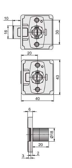 Cupboard Lock Housing (Dimensions)