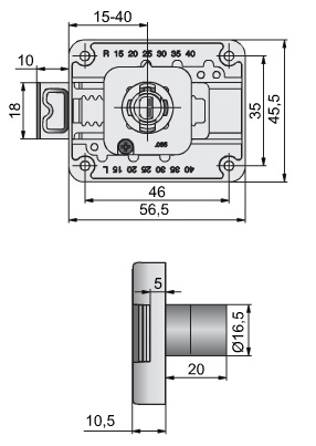 MLM Lehmann Adjustable Cupboard Lock Housing 16.5mm (Dimensions)