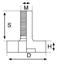 M8 x 21mm Stud 27mm Base Adj Foot (Dimensions)