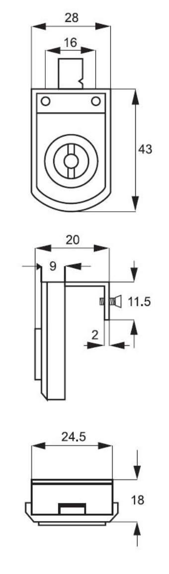 Glass Door Lock for Hinged Single Door / Keyed Alike (Dimensions)