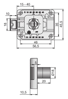 Adjustable Cupboard Lock Housing 18mm (Dimensions)