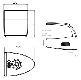 Badge Handle for Single Glass Door Matt Chrome Plated (Dimensions)
