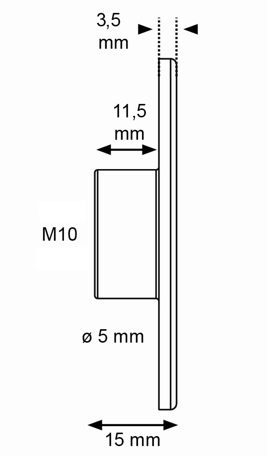 Round Leg Bush M10 ZP (Dimensions)